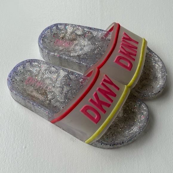 DKNY Clear Glitter Logo Slide Sandal Size 10-11 Toddler - Picture 4 of 6